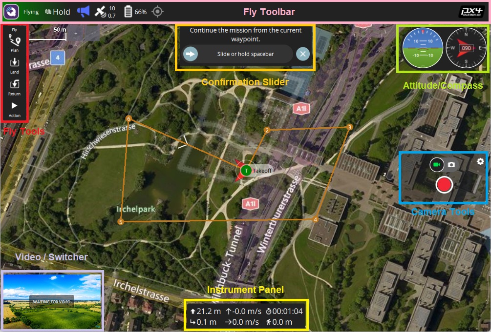 QGroundControl Fly View showing live telemetry over the SkyRelay link